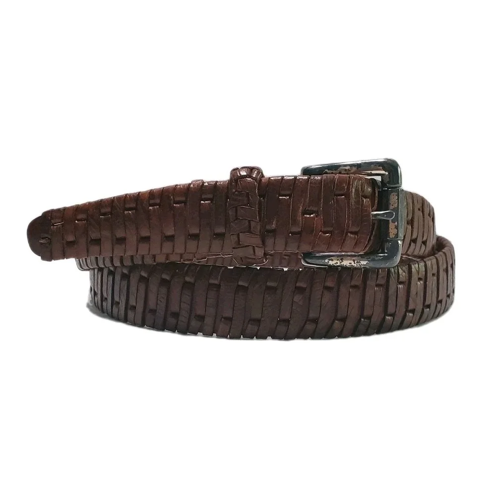 Vintage Brown Italian Calf Leather Woven Braided‎ Belt Size 42 BA300416 Men's